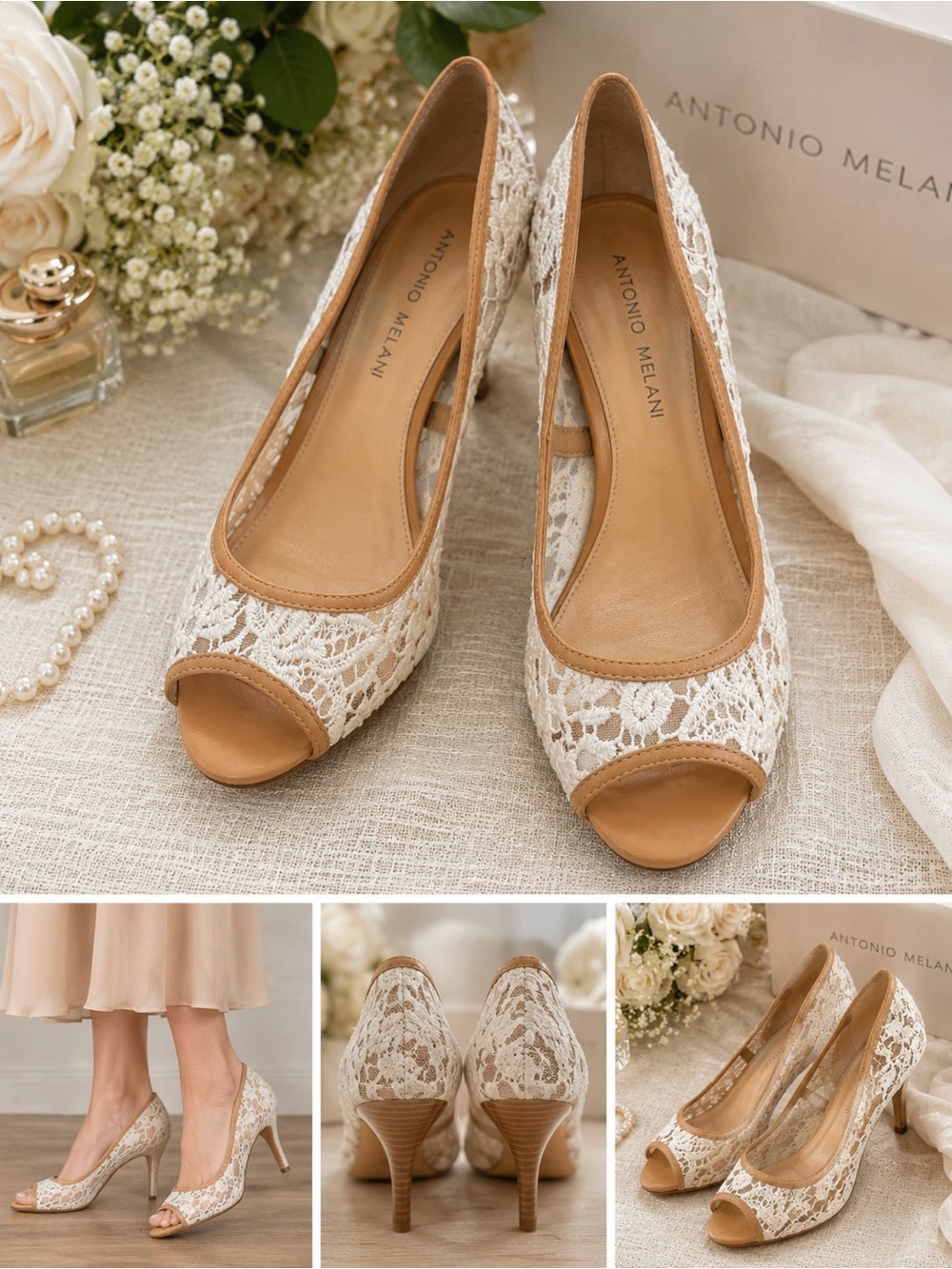 Women’s Antonio Melani Lace Peep Toe Heels | Ivory Floral Lace Dress Shoes